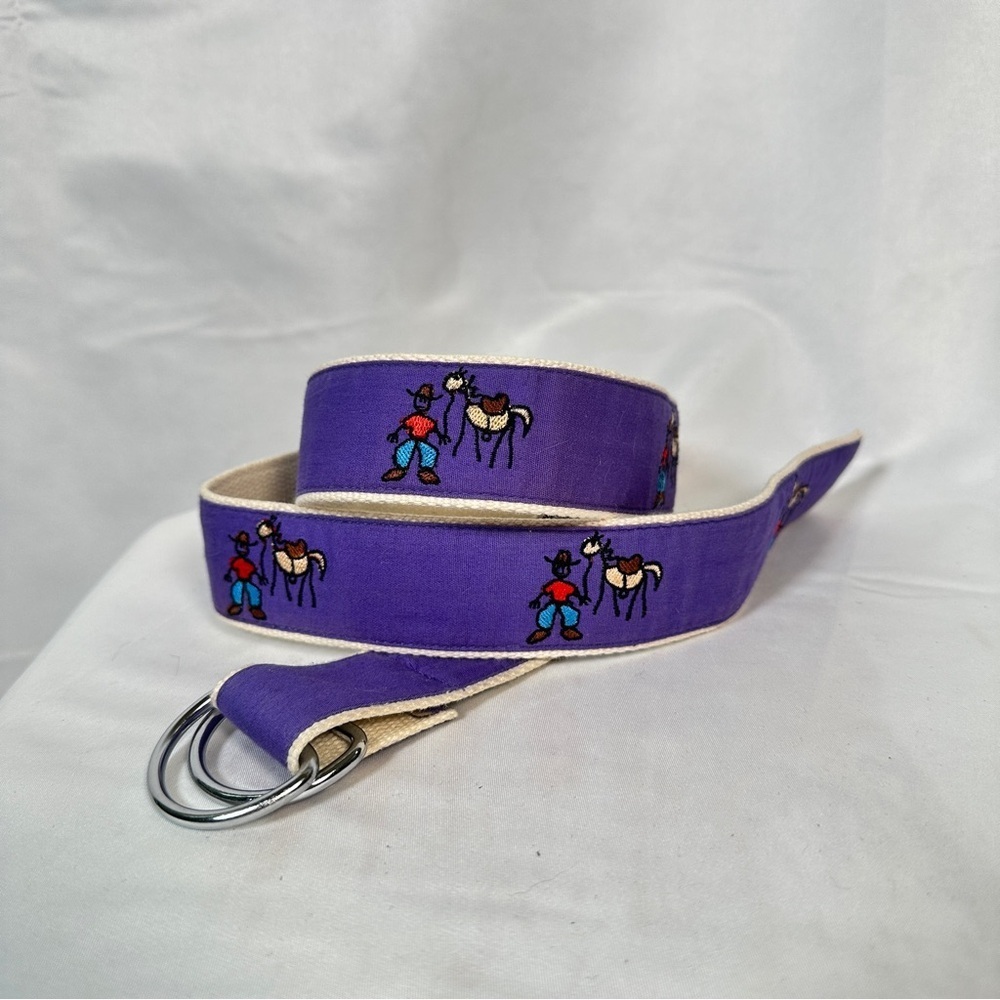 Pale Horse Cowboycore Embroidered Cotton Western D-Ring Belt Purple Boho Folk - Picture 2 of 11